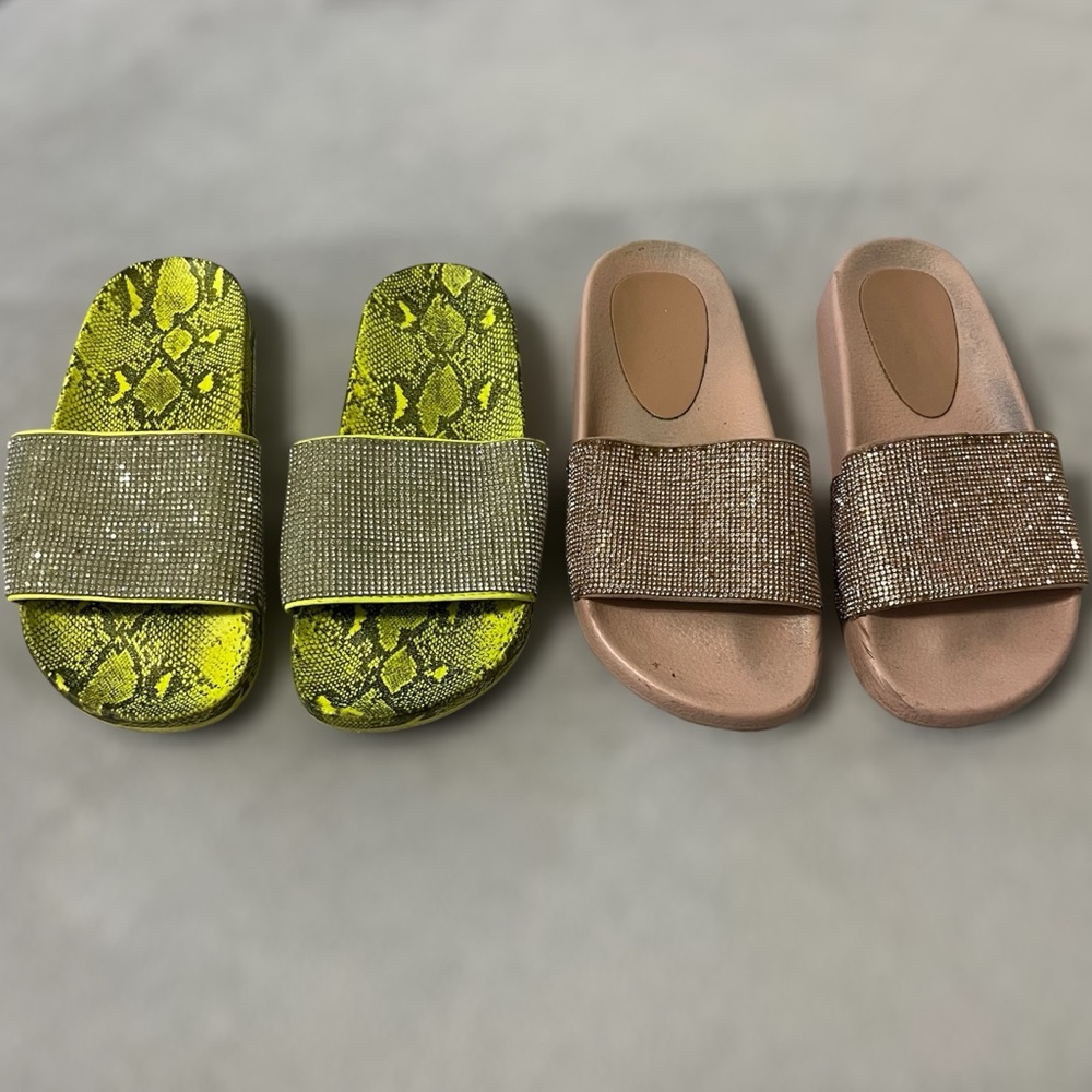 🛍️3/20$ 2 Pairs Of Rhinestone Slippers